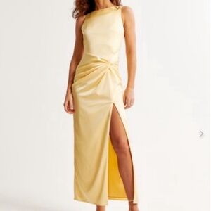 Abercrombie & Fitch Pale Yellow Maxi Dress with Side Slit